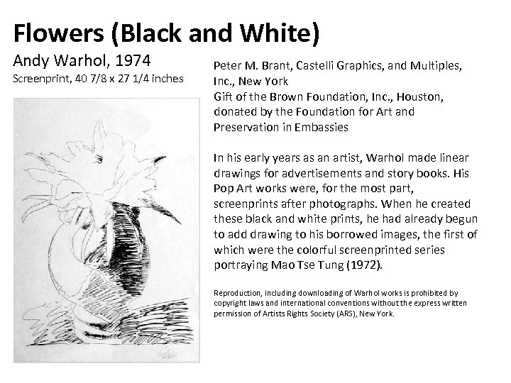 Flowers (Black and White) Andy Warhol, 1974 Screenprint, 40 7/8 x 27 1/4 inches