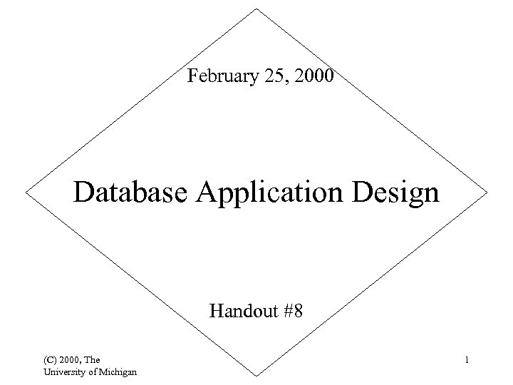February 25, 2000 Database Application Design Handout #8 (C) 2000, The University of Michigan
