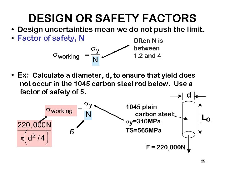 DESIGN OR SAFETY FACTORS • Design uncertainties mean we do not push the limit.