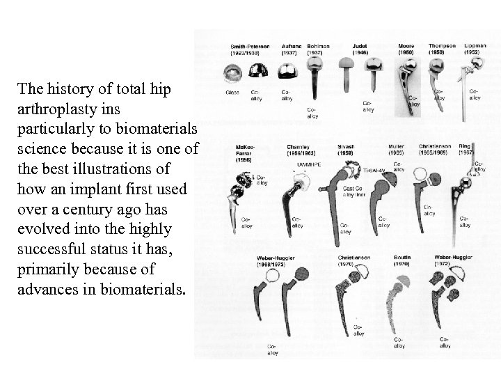 The history of total hip arthroplasty ins particularly to biomaterials science because it is