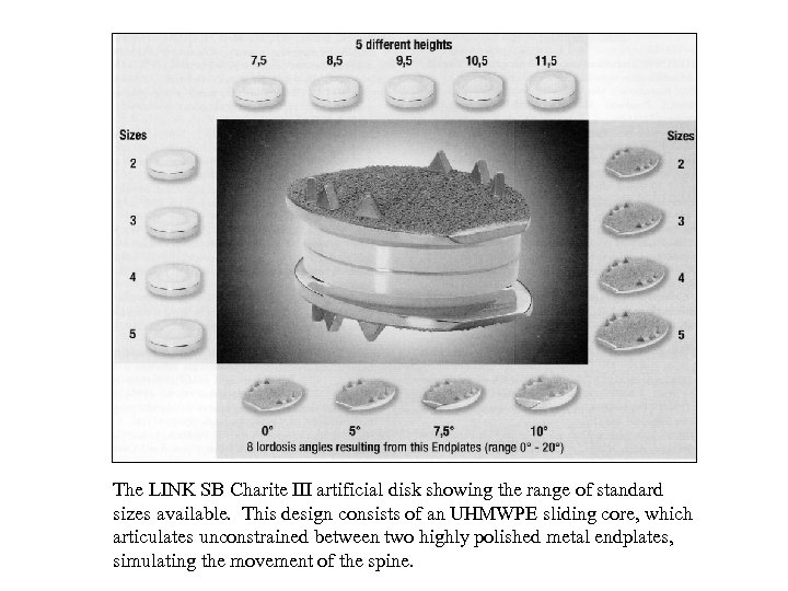 The LINK SB Charite III artificial disk showing the range of standard sizes available.