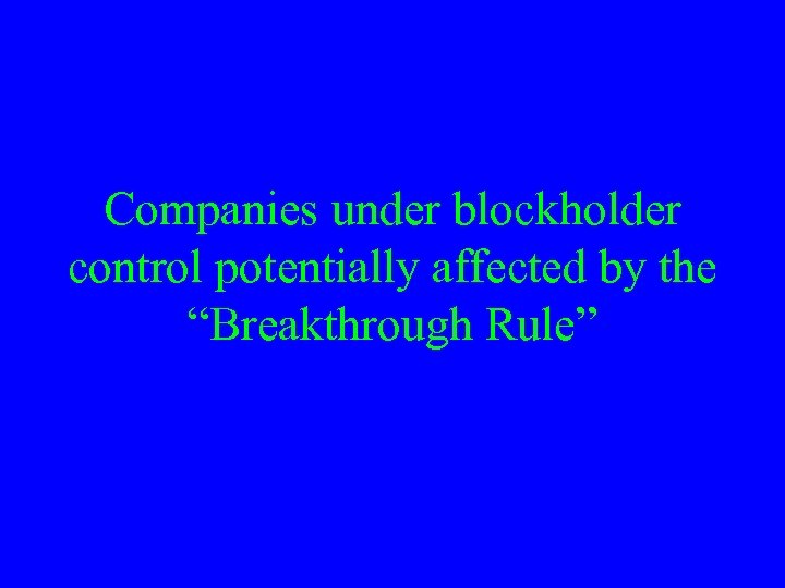 Companies under blockholder control potentially affected by the “Breakthrough Rule” 