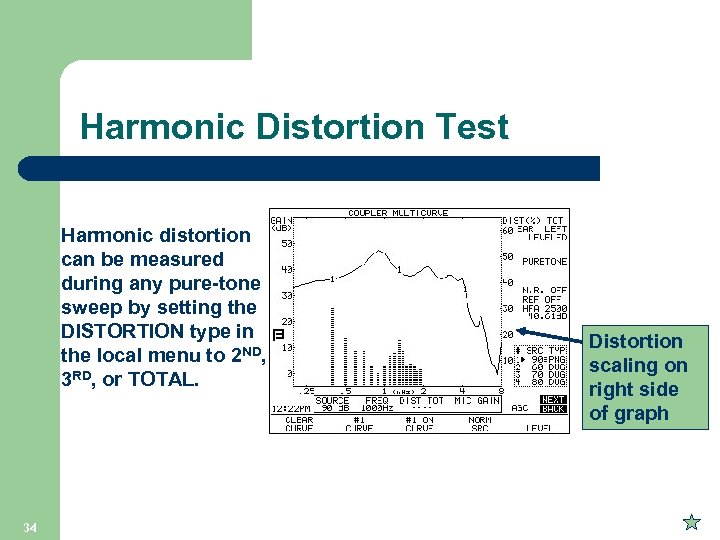 Harmonic Distortion Test Harmonic distortion can be measured during any pure-tone sweep by setting