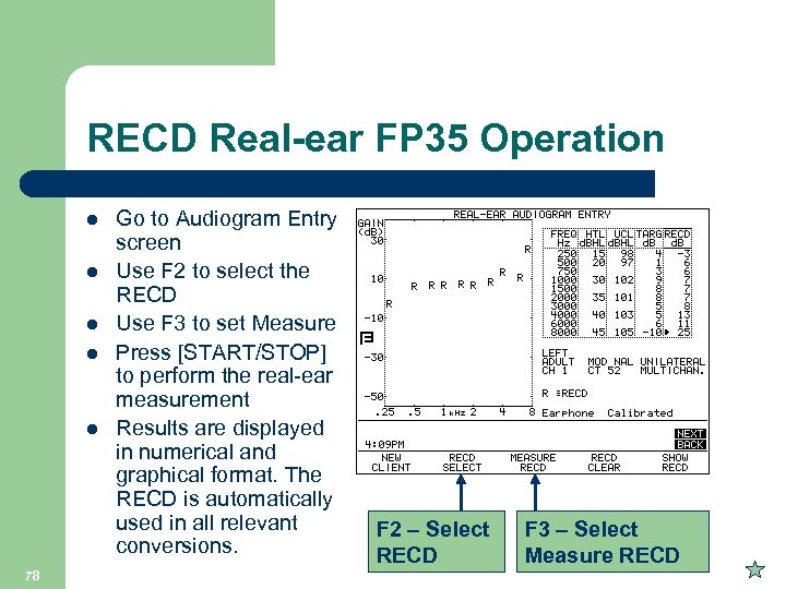RECD Real-ear FP 35 Operation l l l 78 Go to Audiogram Entry screen