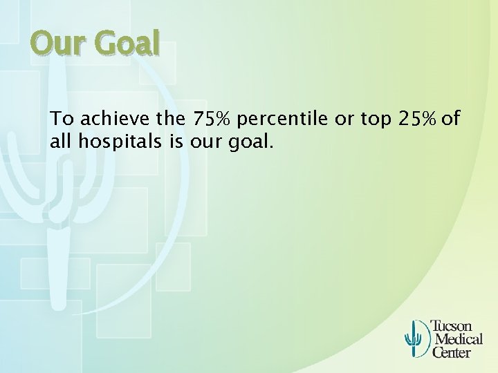 Our Goal To achieve the 75% percentile or top 25% of all hospitals is