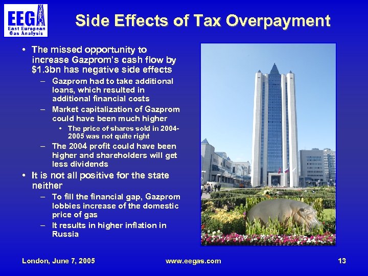 Side Effects of Tax Overpayment • The missed opportunity to increase Gazprom’s cash flow