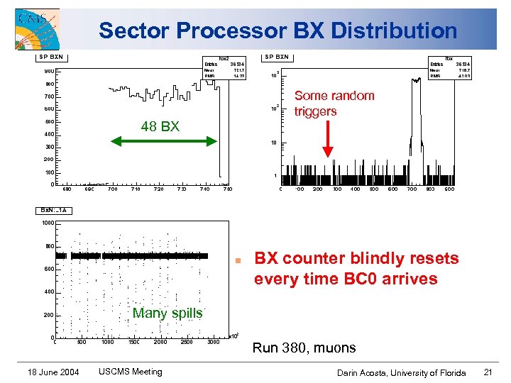 Sector Processor BX Distribution Some random triggers 48 BX n BX counter blindly resets