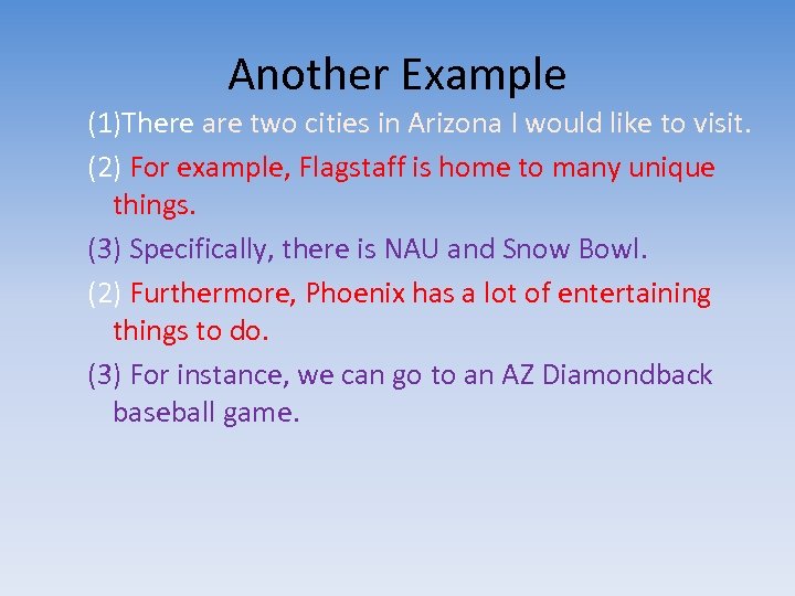 Another Example (1)There are two cities in Arizona I would like to visit. (2)