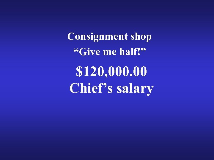 Consignment shop “Give me half!” $120, 000. 00 Chief’s salary 