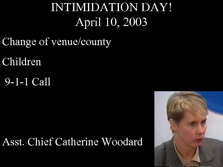 INTIMIDATION DAY! April 10, 2003 Change of venue/county Children 9 -1 -1 Call Asst.