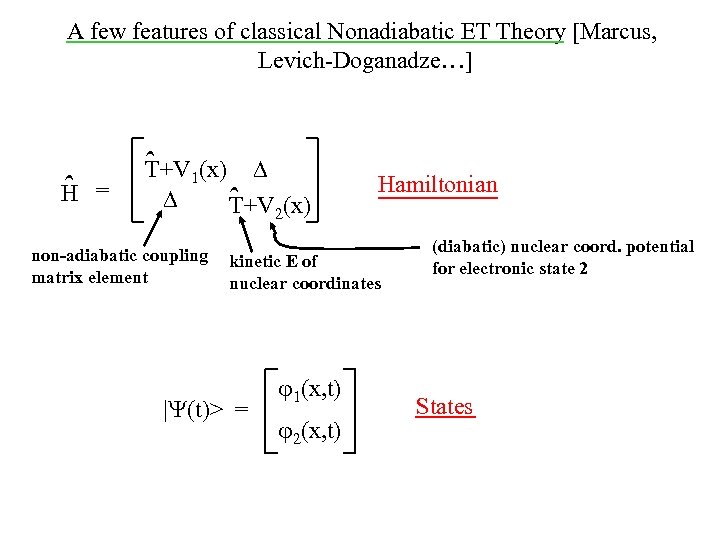 A few features of classical Nonadiabatic ET Theory [Marcus, Levich-Doganadze…] ˆ H = ˆ