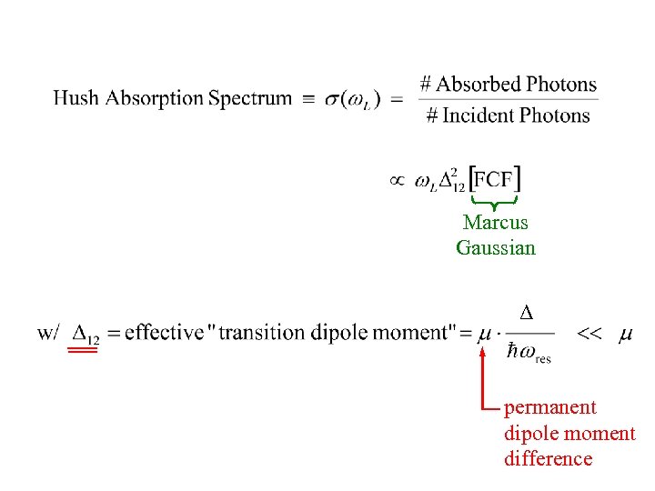 Marcus Gaussian Δ permanent dipole moment difference 