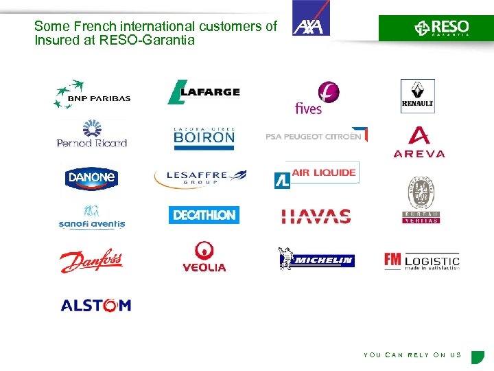 Some French international customers of Insured at RESO-Garantia YOU CAN RELY ON US 