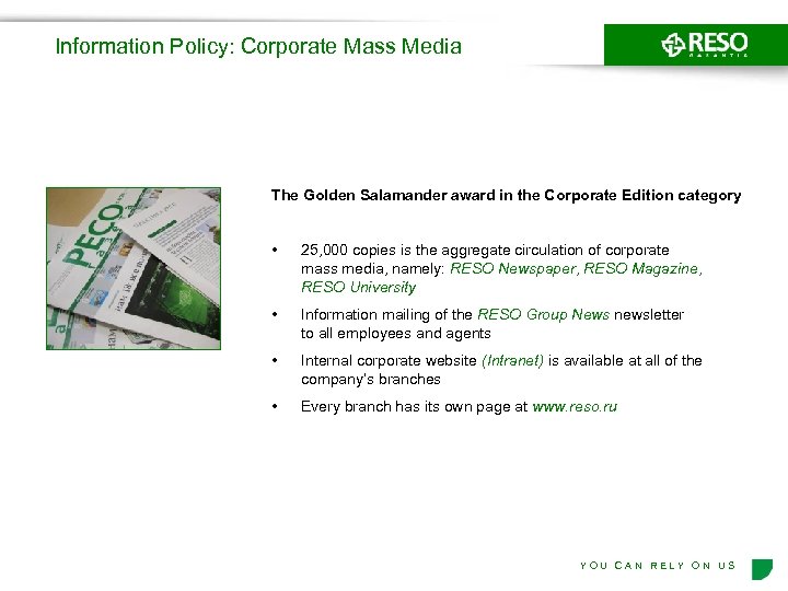 Information Policy: Corporate Mass Media The Golden Salamander award in the Corporate Edition category