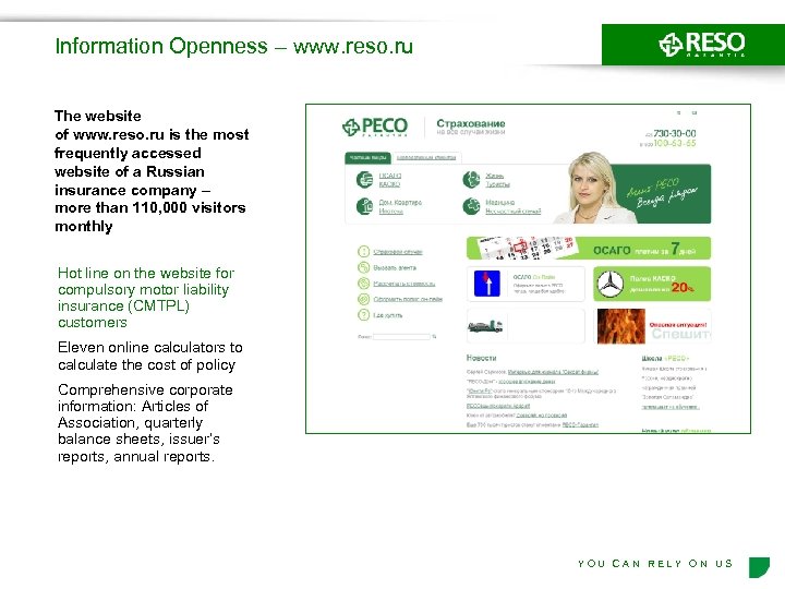 Information Openness – www. reso. ru The website of www. reso. ru is the