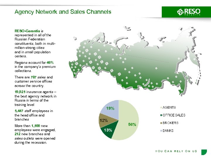 Agency Network and Sales Channels RESO-Garantia is represented in all of the Russian Federation