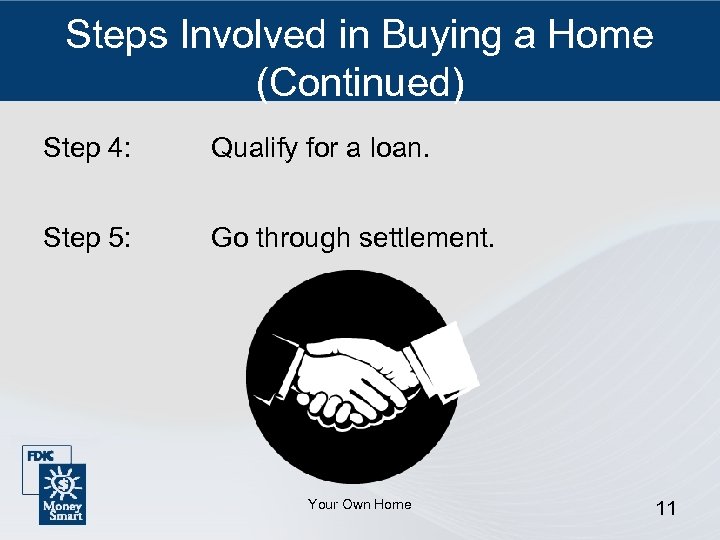 Steps Involved in Buying a Home (Continued) Step 4: Qualify for a loan. Step