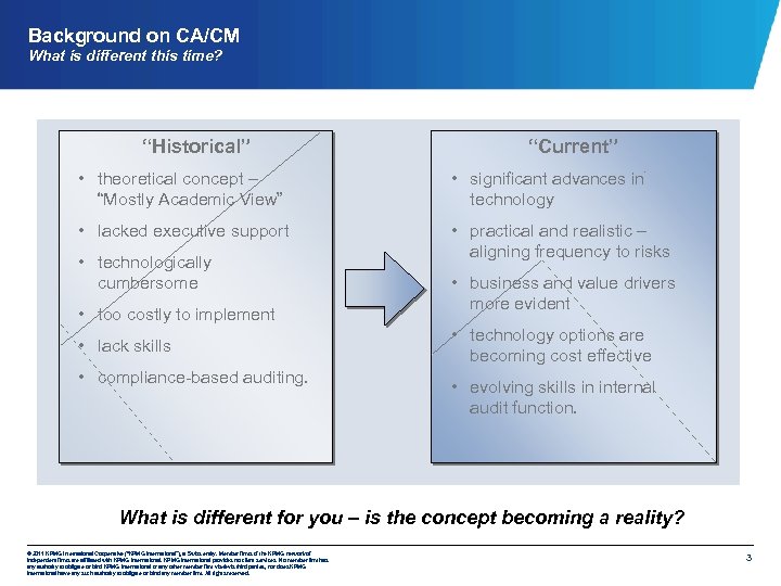 Background on CA/CM What is different this time? “Historical” “Current” • theoretical concept –