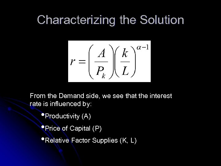 Characterizing the Solution From the Demand side, we see that the interest rate is