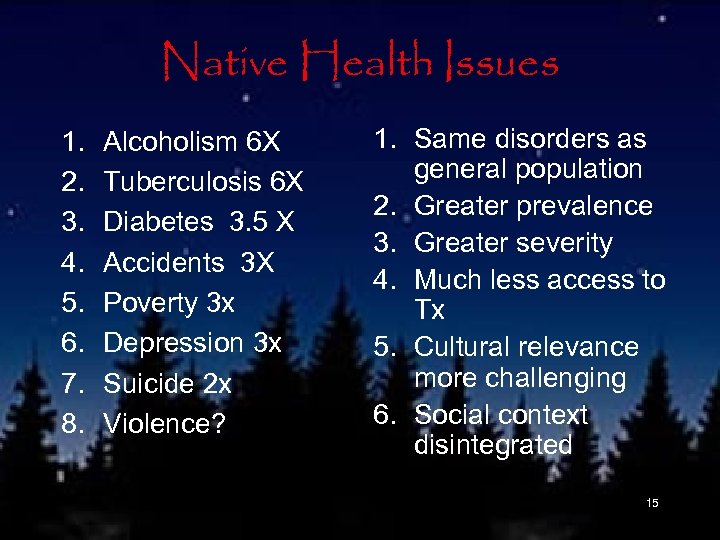 Native Health Issues 1. 2. 3. 4. 5. 6. 7. 8. Alcoholism 6 X