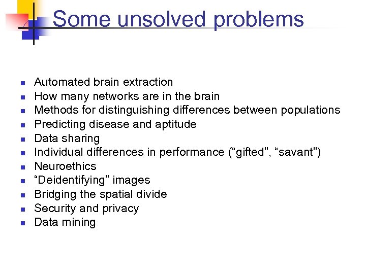 Some unsolved problems n n n Automated brain extraction How many networks are in