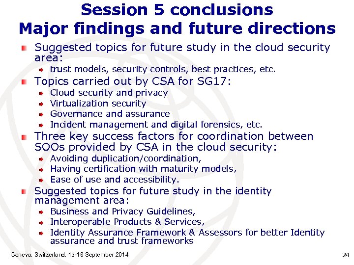 Session 5 conclusions Major findings and future directions Suggested topics for future study in