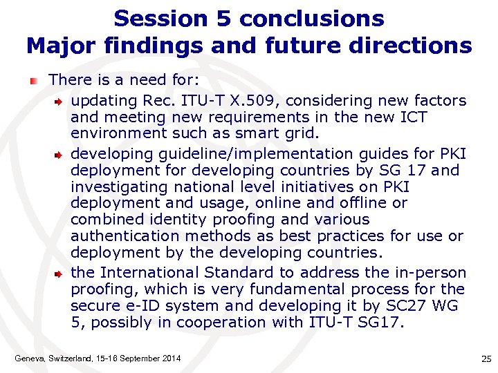 Session 5 conclusions Major findings and future directions There is a need for: updating