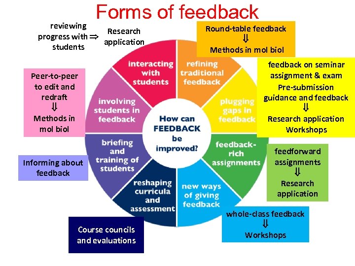 Forms of feedback reviewing Research progress with application students Peer-to-peer to edit and redraft