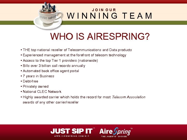 JOIN OUR W I N N I N G T E A M WHO