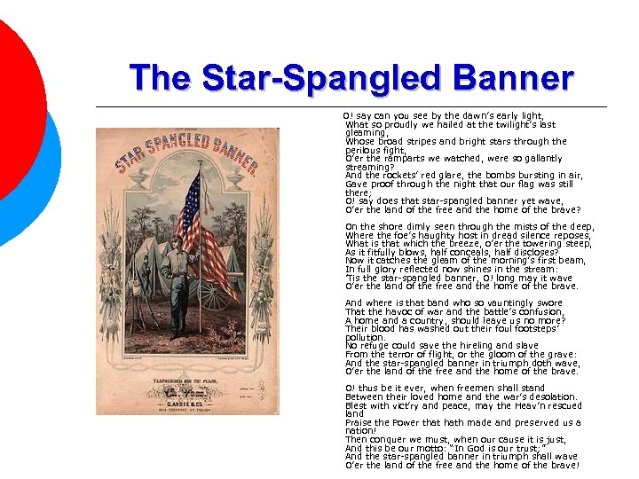 The Star-Spangled Banner O! say can you see by the dawn’s early light, What