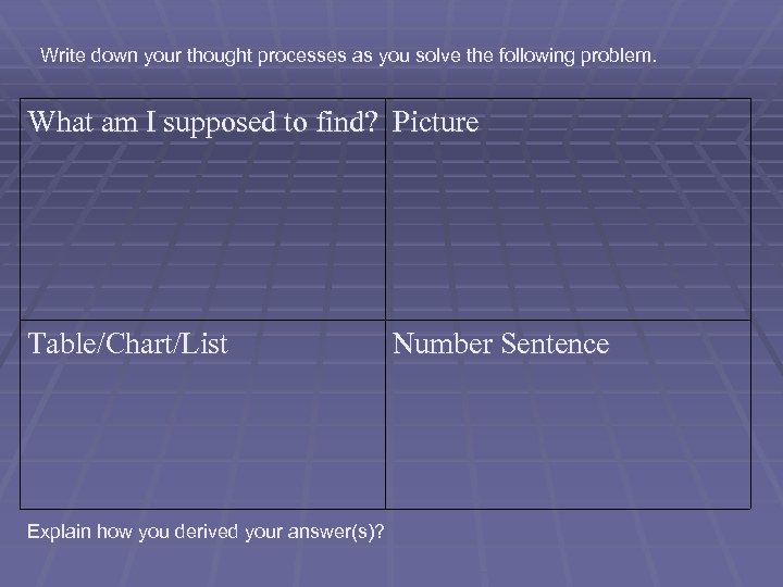 Write down your thought processes as you solve the following problem. What am I