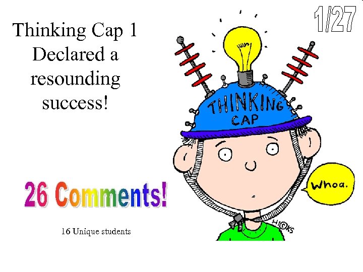 Thinking Cap 1 Declared a resounding success! 16 Unique students 