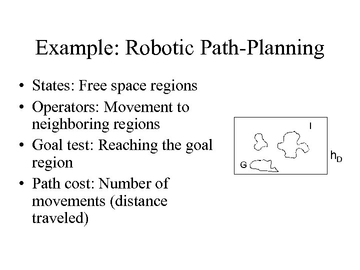 Example: Robotic Path-Planning • States: Free space regions • Operators: Movement to neighboring regions