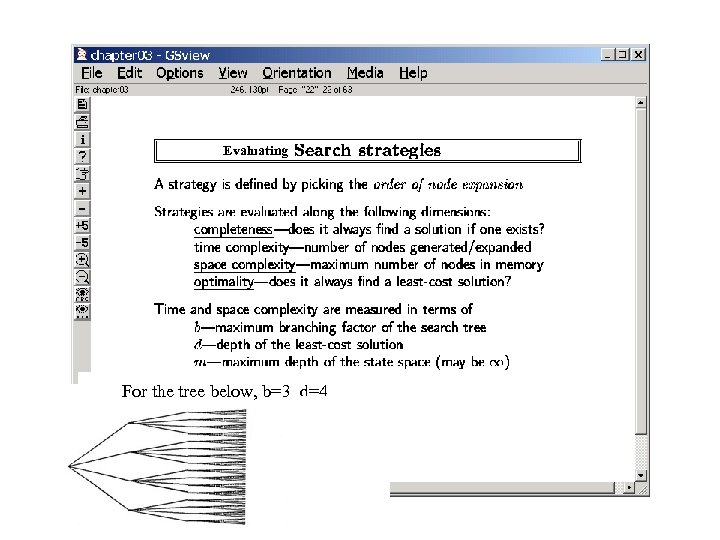 Evaluating For the tree below, b=3 d=4 