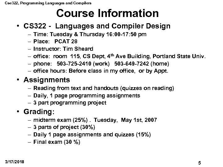 Cse 322 Programming Languages And Compilers Lecture 1