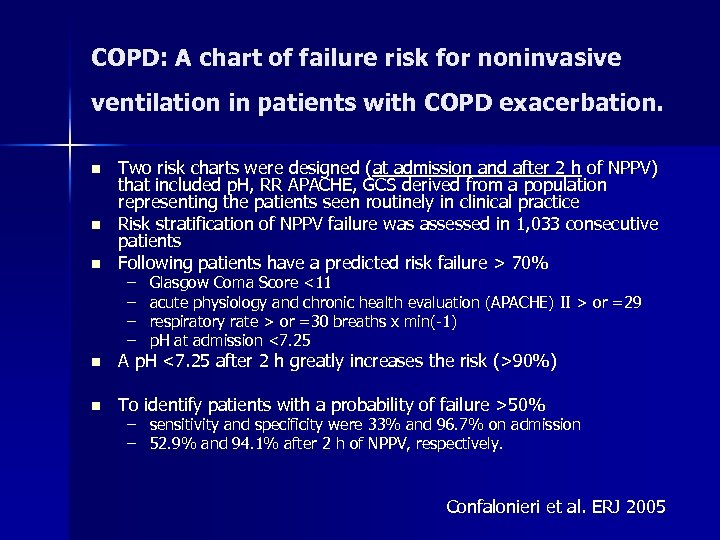 COPD: A chart of failure risk for noninvasive ventilation in patients with COPD exacerbation.