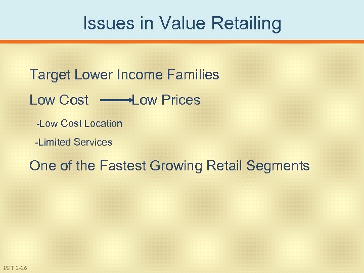 Issues in Value Retailing Target Lower Income Families Low Cost Low Prices -Low Cost