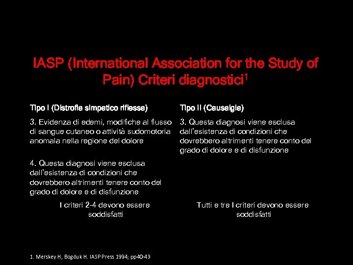 IASP (International Association for the Study of Pain) Criteri diagnostici 1 Tipo I (Distrofia