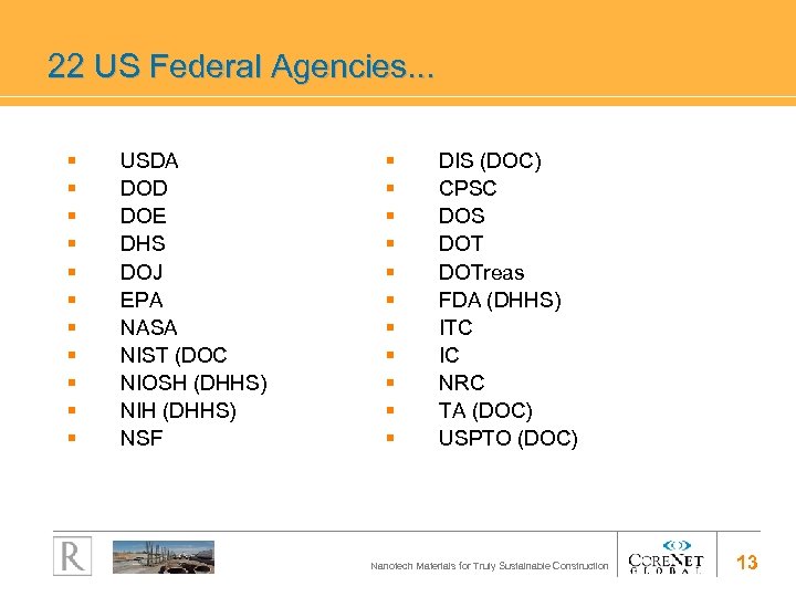 22 US Federal Agencies. . . § § § USDA DOD DOE DHS DOJ