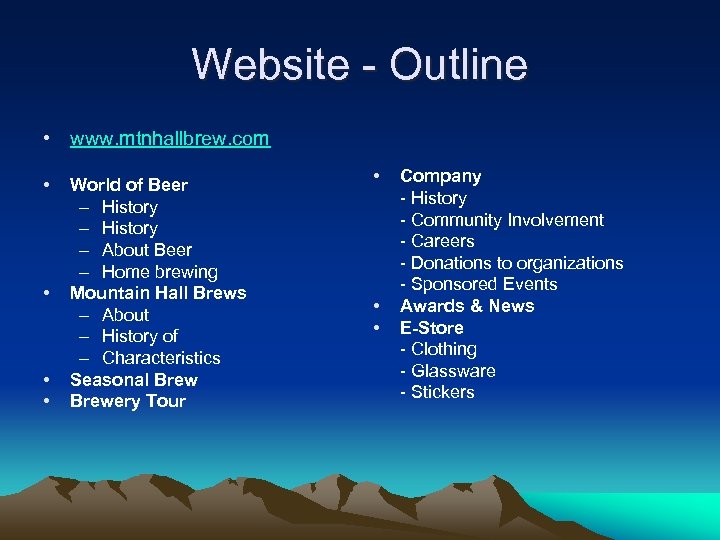 Website - Outline • www. mtnhallbrew. com • • World of Beer – History