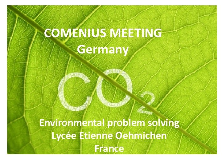 COMENIUS MEETING Germany Environmental problem solving Lycée Etienne Oehmichen France 