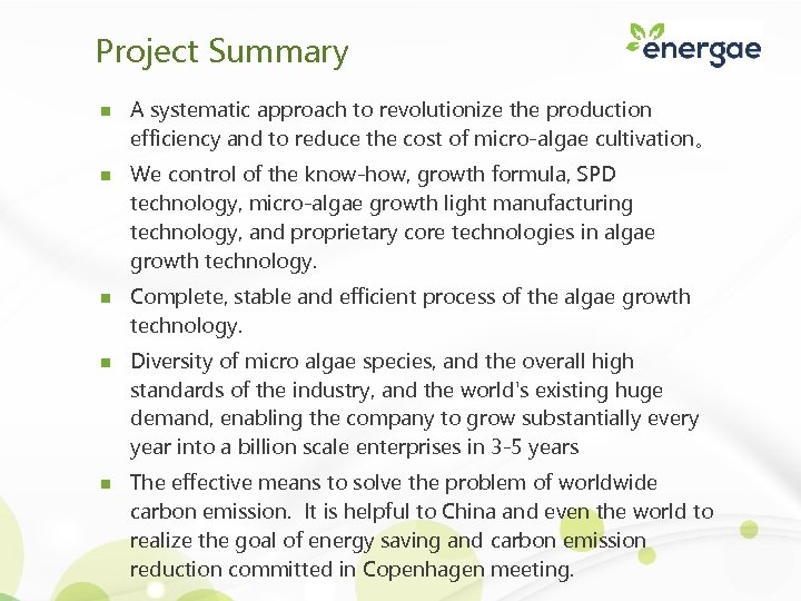 Project Summary n n n A systematic approach to revolutionize the production efficiency and