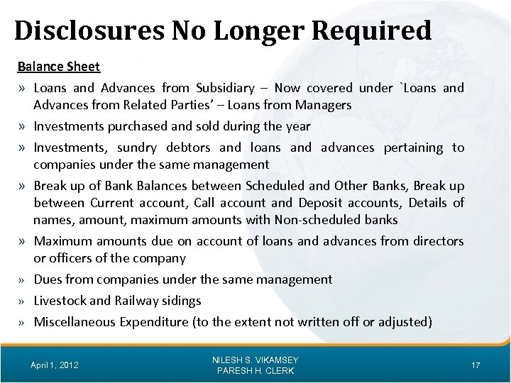 Disclosures No Longer Required Balance Sheet » Loans and Advances from Subsidiary – Now