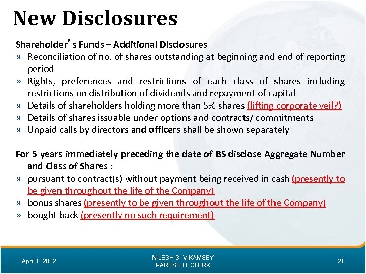 New Disclosures Shareholder’s Funds – Additional Disclosures » Reconciliation of no. of shares outstanding