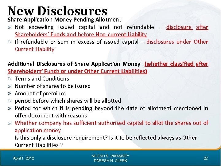 New Disclosures Share Application Money Pending Allotment » Not exceeding issued capital and not