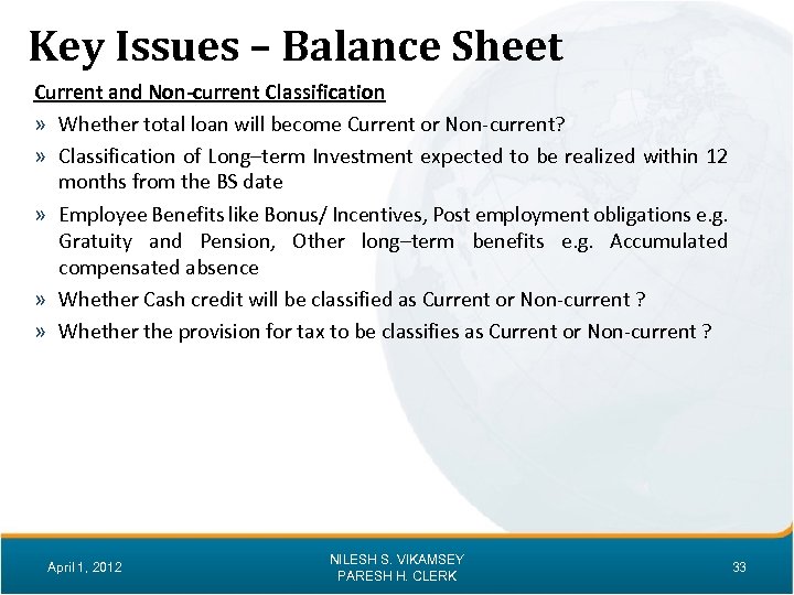 Key Issues – Balance Sheet Current and Non-current Classification » Whether total loan will