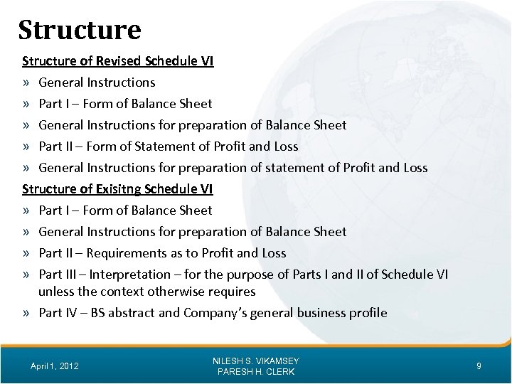 Structure of Revised Schedule VI » General Instructions » Part I – Form of