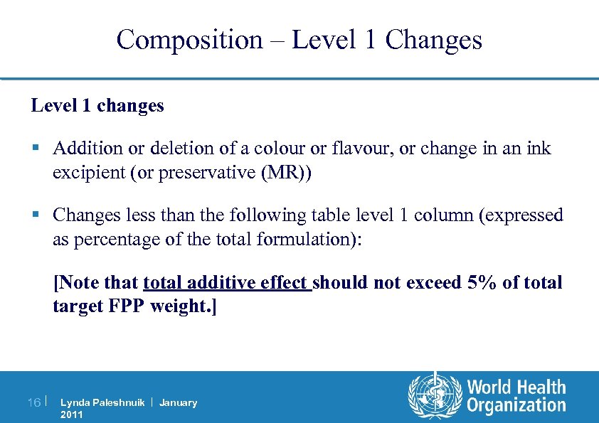 Composition – Level 1 Changes Level 1 changes § Addition or deletion of a