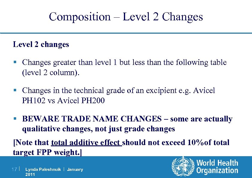Composition – Level 2 Changes Level 2 changes § Changes greater than level 1