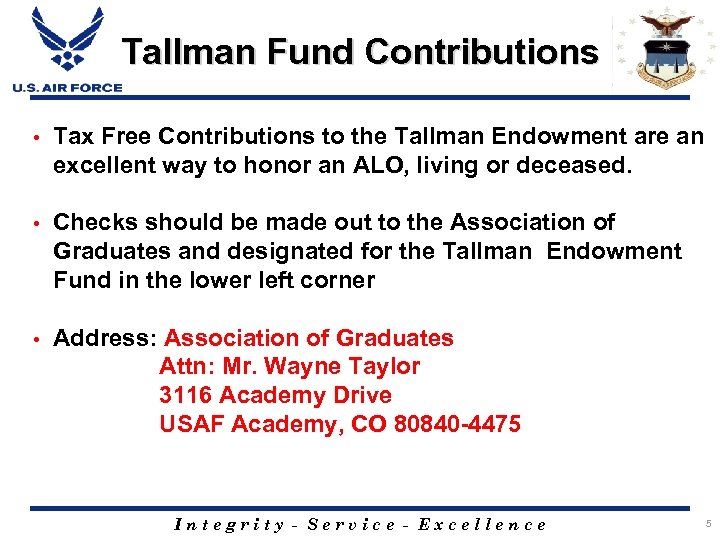 Tallman Fund Contributions • Tax Free Contributions to the Tallman Endowment are an excellent